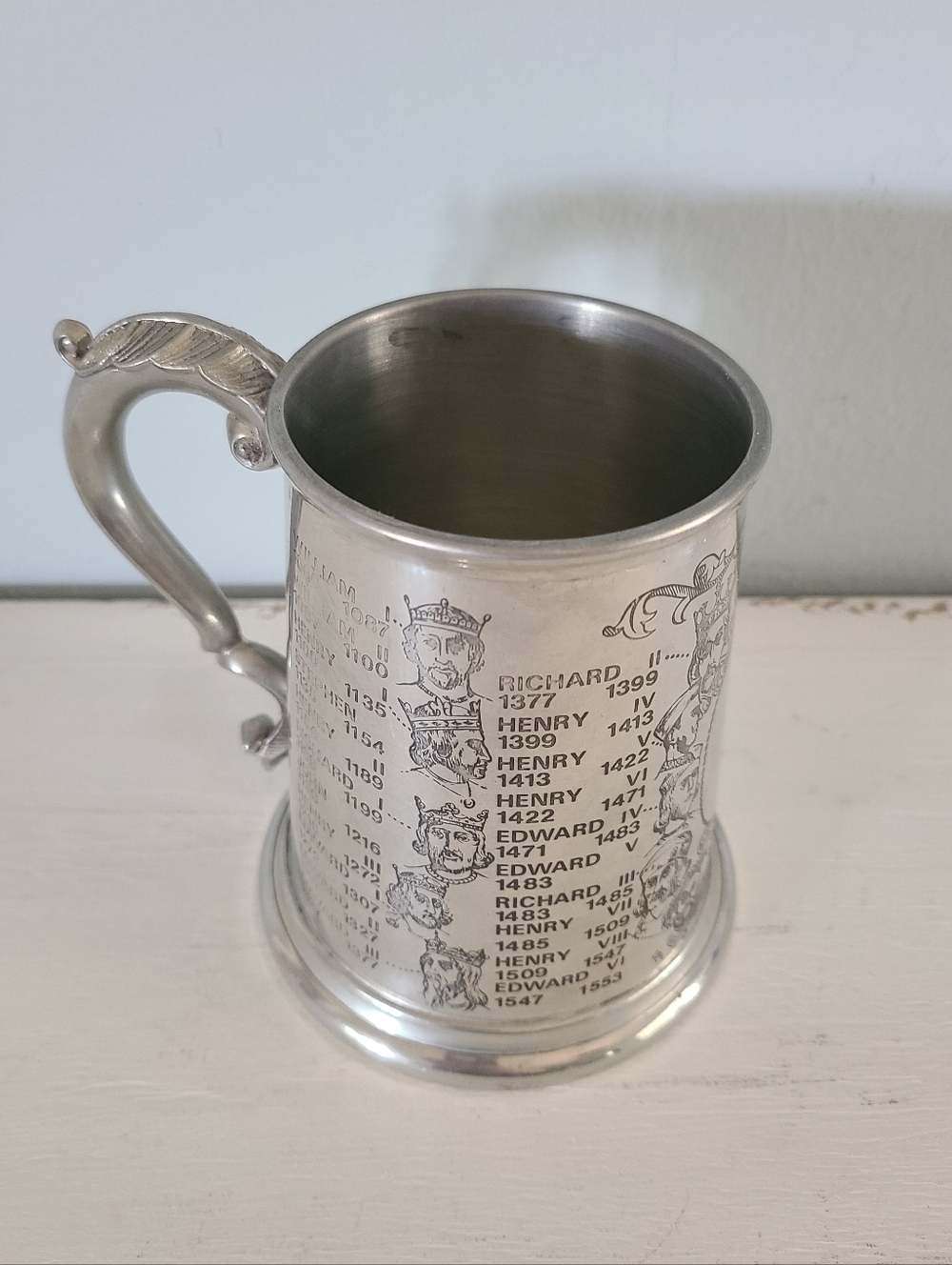 Vintage 1950s Pewter Tankard Monarchs of England
